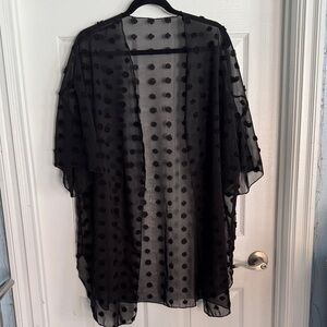 Black Sheer Polka Dot Kimono Cover-Up - Women